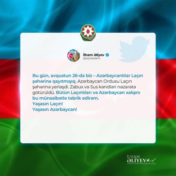 Birinci vitse-prezident Mehriban Əliyeva Laçınla bağlı paylaşım edib