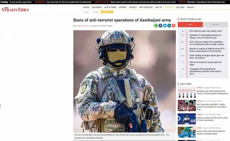Malayziyanın nüfuzlu portalı Azərbaycanın antiterror əməliyyatları barədə məqalə yayıb