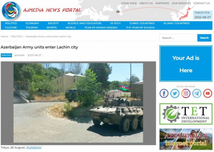 Yaponiya portalı Azərbaycan bayrağının Laçında ucaldılması barədə məlumatlar yayıb