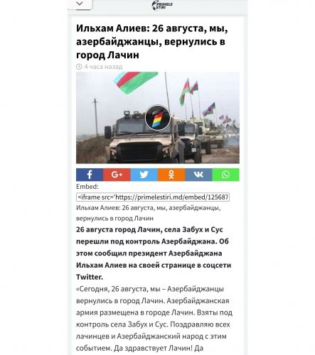 Moldova KİV-ləri: Laçın şəhərində Azərbaycanın Dövlət Bayrağı ucaldılıb