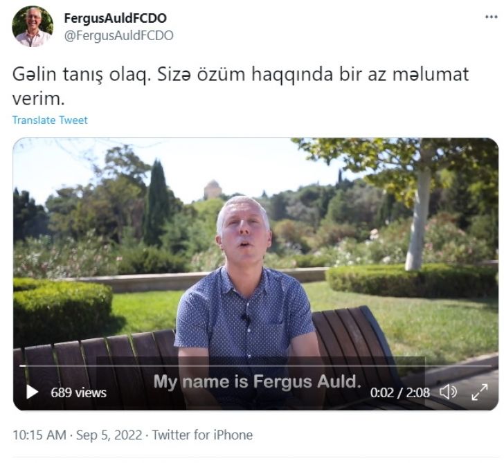 Fergus Ould: Böyük Britaniyanın Azərbaycanda yeni səfiri təyin olunduğum üçün çox şadam