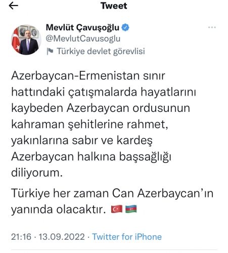 Mövlud Çavuşoğlu: Türkiyə hər zaman Can Azərbaycanın yanında olacaq