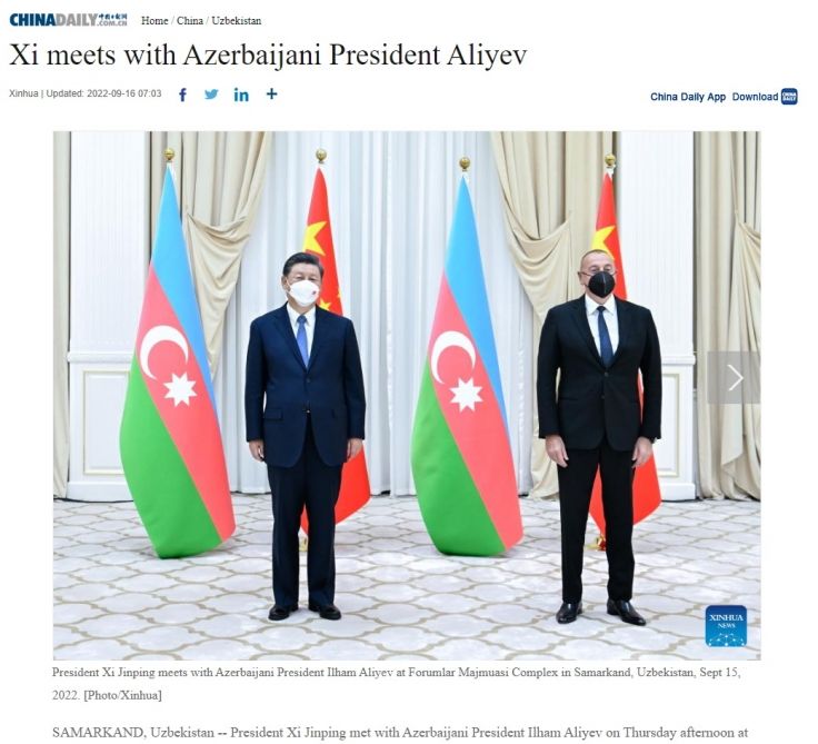 Prezident İlham Əliyevin Çin lideri Si Cinpinlə görüşü bu ölkənin mediasının diqqət mərkəzindədir<font color=red> - FOTOLAR</font>