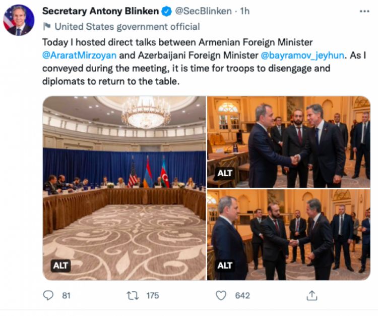 ABŞ dövlət katibi Azərbaycan və Ermənistan XİN rəhbərlərini danışıqlar masasına qayıtmağa çağırıb