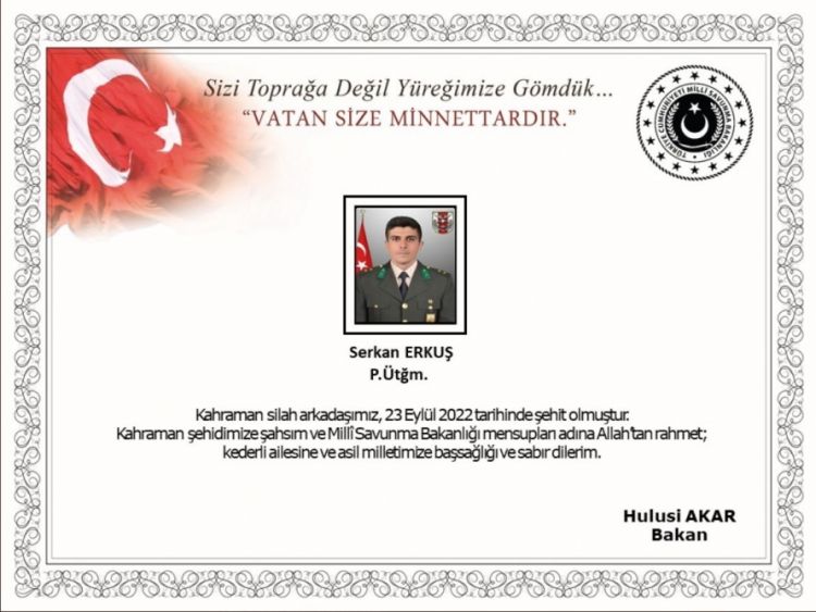 İraqın şimalında Türkiyə hərbçisi şəhid olub