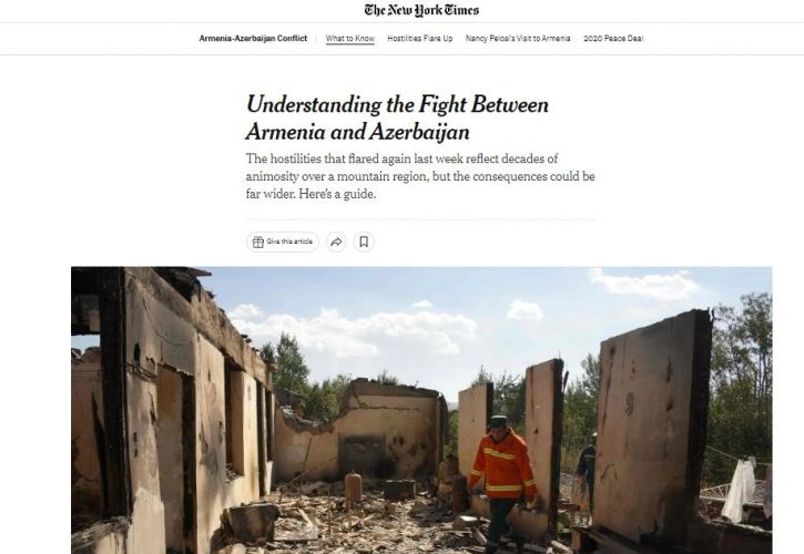 “The New York Times” Ermənistanla Azərbaycan arasındakı şərti sərhəddə bu yaxınlarda baş vermiş gərginliyə münasibət bildirib