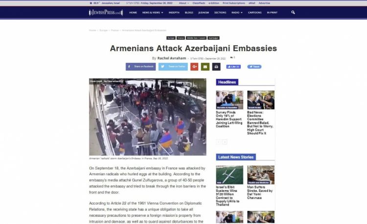 ABŞ mətbuatında ermənilərin Azərbaycan səfirliklərinə hücumlarından bəhs edilib