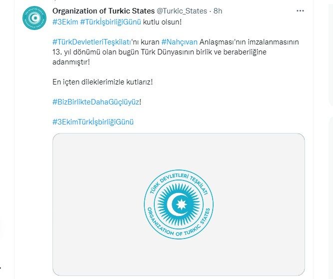 Türk Dövlətləri Təşkilatı Naxçıvan müqaviləsinin ildönümü ilə bağlı paylaşım edib