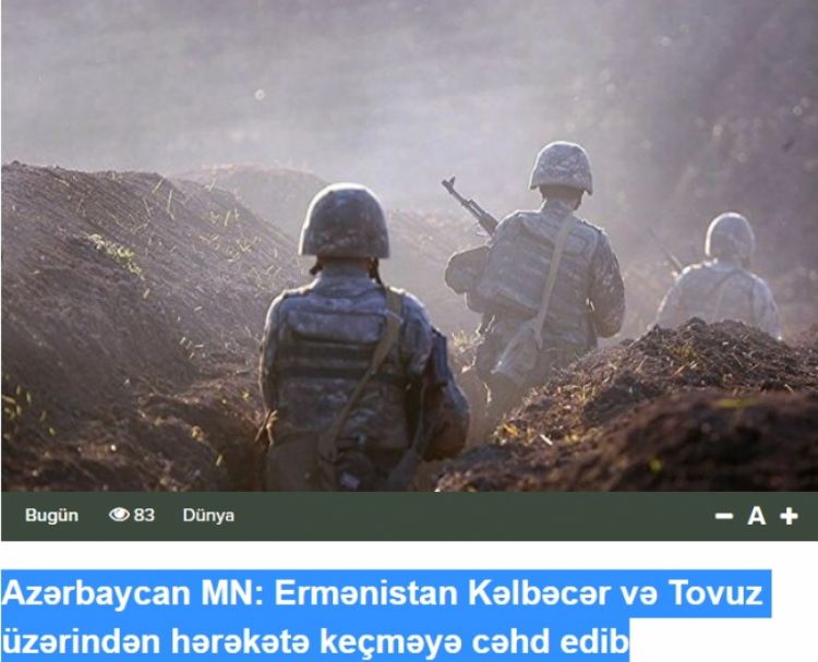 Ermənistan silahlı bölmələrinin Azərbaycan Ordusunun mövqelərini atəşə tutması Gürcüstan mətbuatının diqqət mərkəzindədir<font color=red> - FOTOLAR</font>