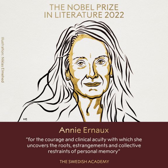 2022-ci il ədəbiyyat üzrə Nobel mükafatına fransız yazıçı Annie Erno layiq görülüb
