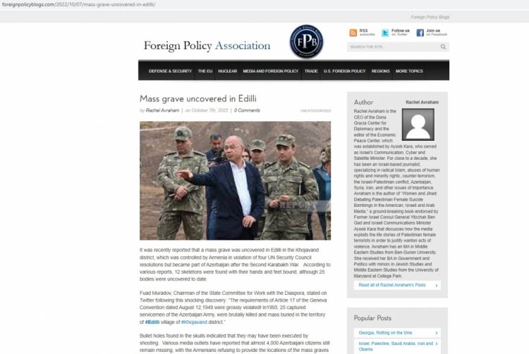 “Foreign Policy” nəşri Edillidə aşkarlanan kütləvi məzarlıq barədə yazıb
