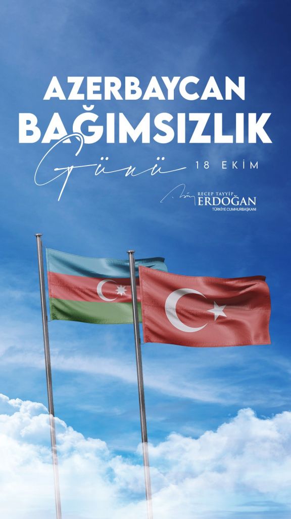 Rəcəb Tayyib Ərdoğan Azərbaycan xalqını Müstəqilliyin Bərpası Günü ilə bağlı təbrik edib 