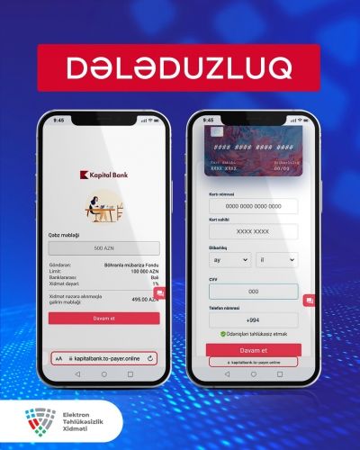 Elektron Təhlükəsizlik Xidməti vətəndaşları “Kapital Bank” adından göndərilən fişinq mesajları barədə xəbərdar edib