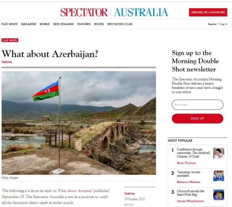 Avstraliya saytı Ermənistanın Azərbaycana qarşı ərazi iddiaları barədə geniş məqalə yayıb