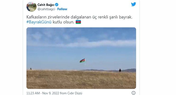 Türkiyə səfiri Azərbaycanı təbrik edib: “Qafqazın zirvəsində dalğalanan üçrəngli şanlı bayraq”