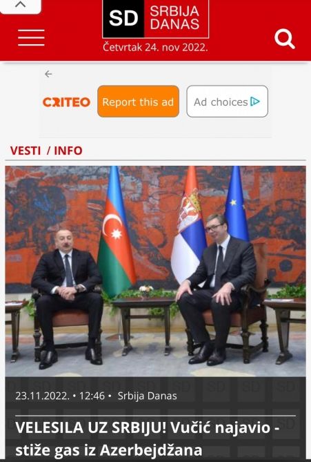 Serbiyanın aparıcı KİV-ləri Prezident İlham Əliyevin bu ölkəyə səfərini geniş işıqlandırıb