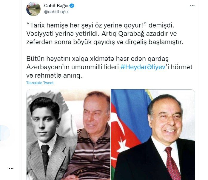 Cahit Bağcı: “Tarix həmişə hər şeyi öz yerinə qoyur!” demişdi. Vəsiyyəti yerinə yetirildi”