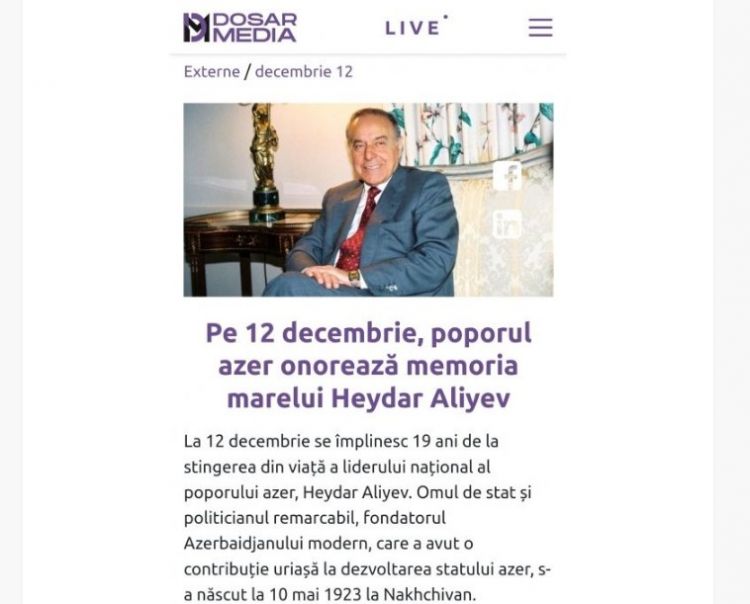 Moldova KİV-ləri Ümummilli Liderin vəfatının 19-cu ildönümündən yazıb