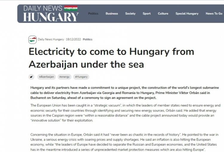 Macar nəşri Buxarestdə yaşıl enerji tədarükü haqqında saziş imzalanmasını işıqlandırıb