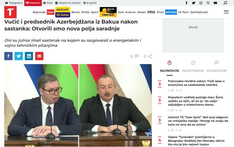 Aleksandar Vuçiçin Bakıya səfəri Serbiya mətbuatının diqqət mərkəzindədir<font color=red> - FOTOLAR</font>