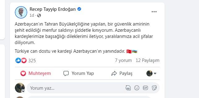 Rəcəb Tayyip Ərdoğan: "Türkiyə can dostu və qardaşı Azərbaycanın yanındadır"