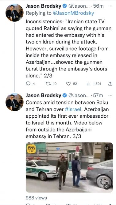 Amerikalı ekspert Azərbaycanın İrandakı səfirliyindəki kameralardan götürülən kadrlara diqqəti çəkib<font color=red> - FOTOLAR</font>