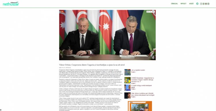  Rumıniya mediası Prezident İlham Əliyevin Macarıstana səfərinə geniş yer ayırıb