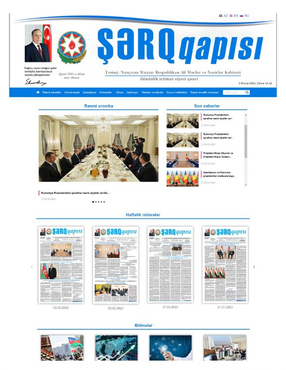 “Şərq qapısı” qəzetinin rəsmi internet səhifəsi “gov.az”a köçürülüb