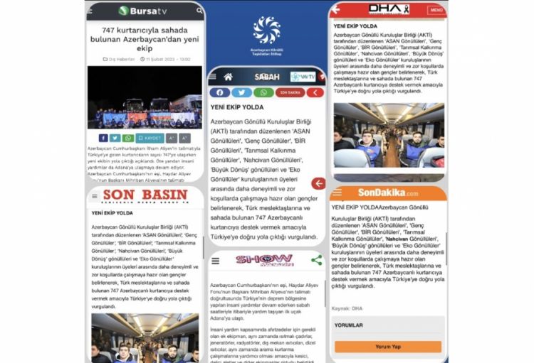 Yardıma gedən azərbaycanlı könüllülər Türkiyə mediasında