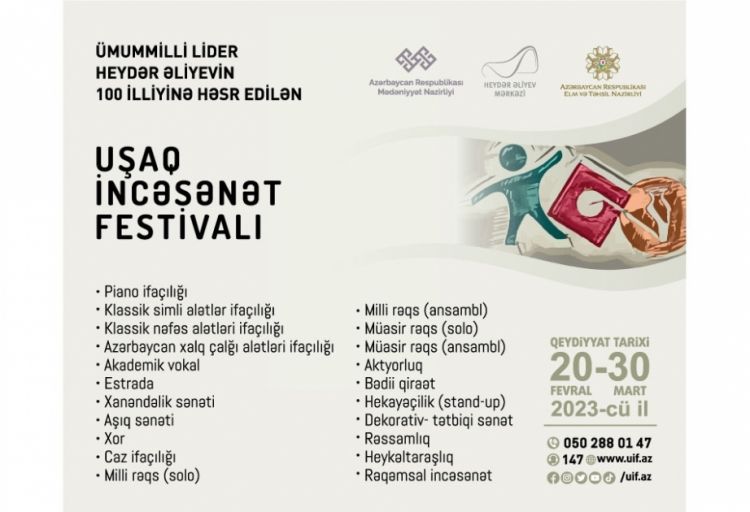 Ümummilli Lider Heydər Əliyevin 100 illik yubileyinə həsr olunan Birinci Uşaq İncəsənət Festivalı keçiriləcək