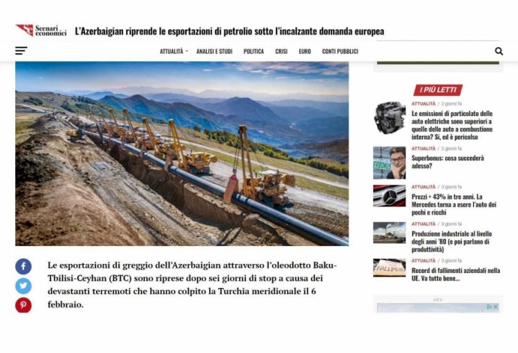 İtaliya portalı: Aİ Rusiyadan idxalı Azərbaycan nefti ilə əvəz etməyə çalışır