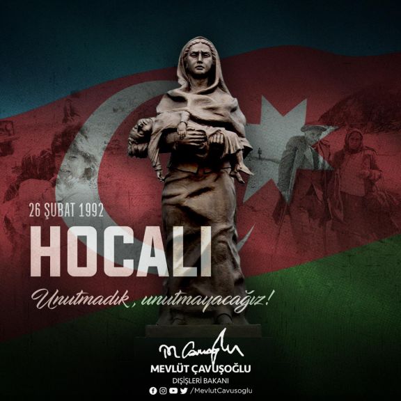 Çavuşoğlu: "Xocalıda azərbaycanlı qardaşlarımızın qətlini lənətləyirik"