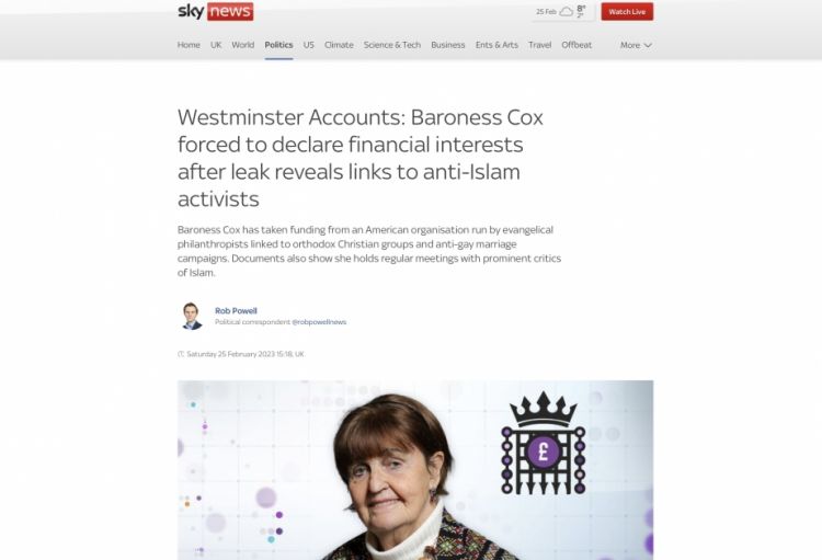 Lordlar Palatasının ermənipərəst üzvünün İslam əleyhdarları ilə maliyyə əlaqələri üzə çıxıb