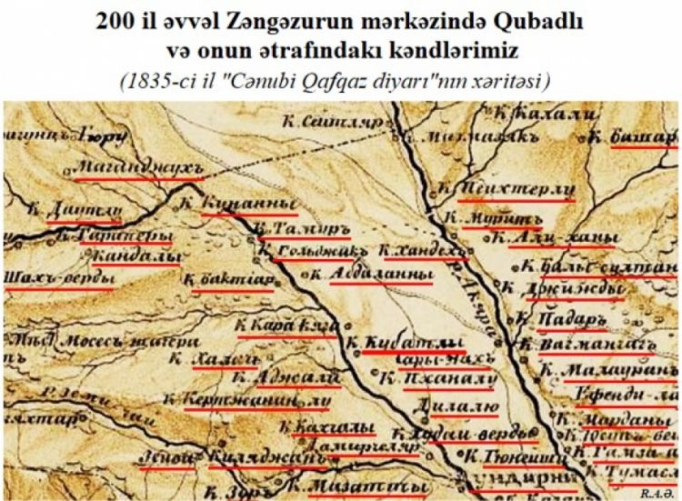 Qubadlının kəndləri iki əsr əvvələ aid xəritədə Azərbaycan türkcəsində olduğu kimi qeyd edilib
