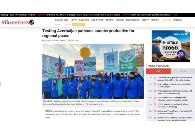 “New Strait Times”: Azərbaycanın səbrini sınamaq regional sülh üçün səmərəli deyil
