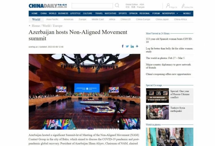 Nüfuzlu “China Daily” qəzeti Qoşulmama Hərəkatının Zirvə görüşündən yazır