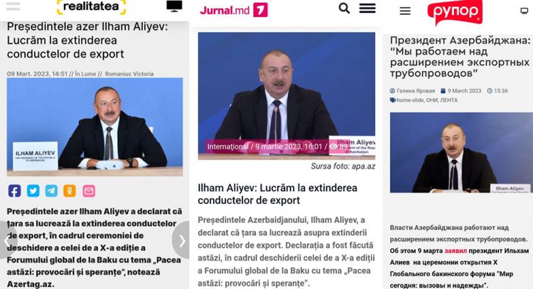 Moldova mətbuatı Prezident İlham Əliyevin Qlobal Bakı Forumunda səsləndirdiyi fikirlərə geniş yer ayırıb
