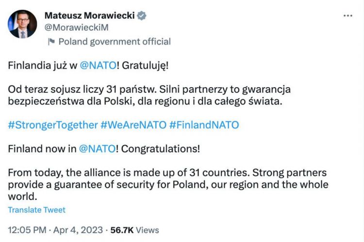 Polşa Baş naziri: Finlandiya NATO-ya üzv olub