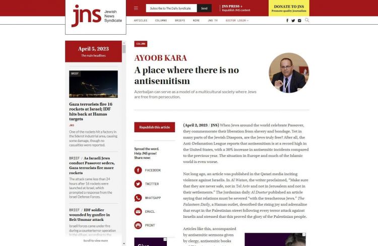 İsrailin keçmiş naziri: "Azərbaycan dünyada yəhudilərin tam azadlıqda yaşadığı nadir yerlərdən biridir"