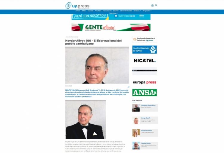 Uruqvayın nüfuzlu xəbər agentliyində Ümummilli Liderə həsr olunmuş məqalə dərc edilib