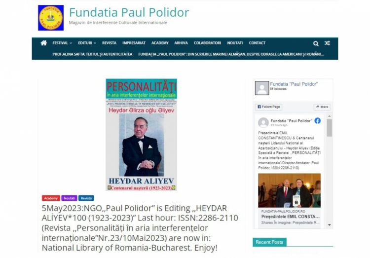 Rumıniyada Ümummilli Lider Heydər Əliyevin anadan olmasının 100 illiyinə həsr edilən jurnal yayımlanıb