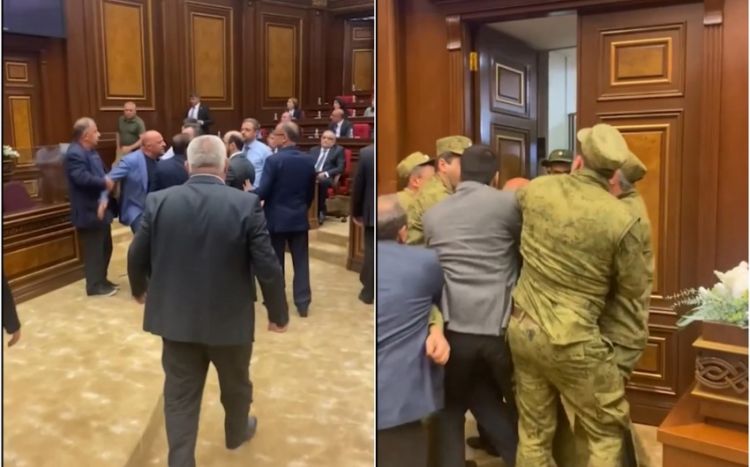 Ermənistan parlamentində dava düşüb<font color=red> - VİDEO</font>