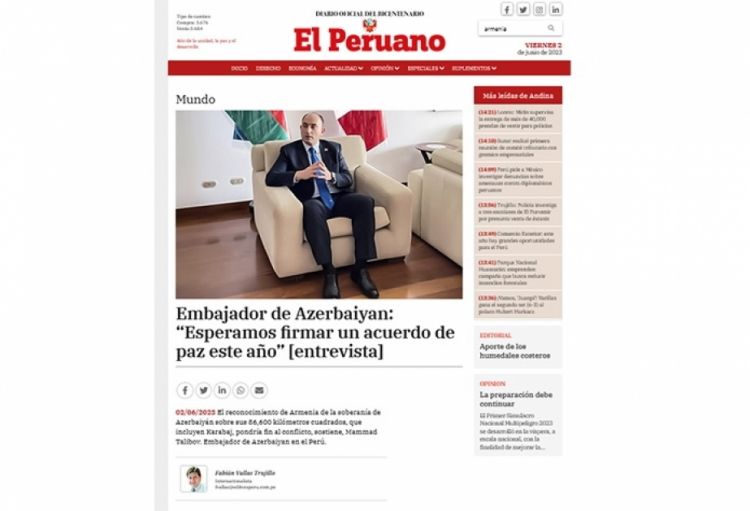 Peru mətbuatında Zəngəzur dəhlizinin bölgə ölkələri üçün vacibliyindən yazılıb