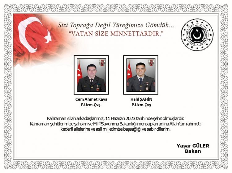 İraqda əməliyyat zamanı Türkiyə ordusunun iki hərbçisi şəhid olub