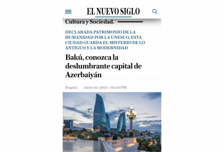 Kolumbiya qəzetində Azərbaycanın zəngin turizm potensialından bəhs olunub