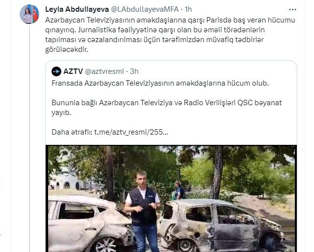 Azərbaycanın Fransadakı səfiri AzTV əməkdaşlarına hücumu qınayıb