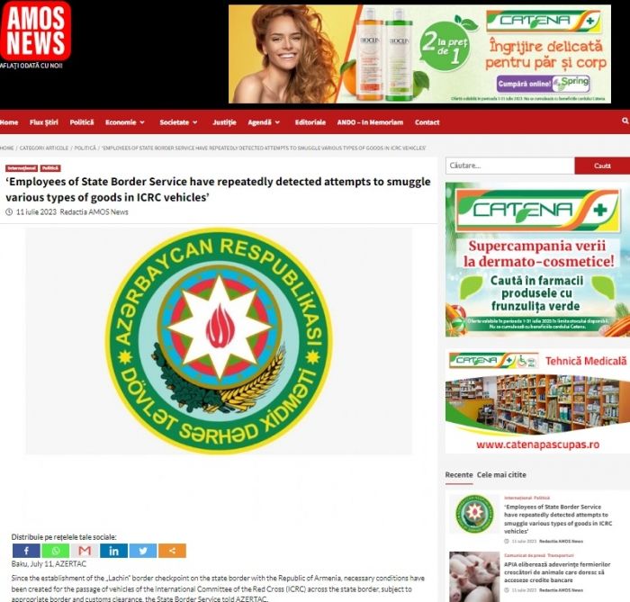 Rumıniya mediası BQXK avtomobilləri ilə Azərbaycana qaçaqmal keçirilməsi cəhdlərindən yazır