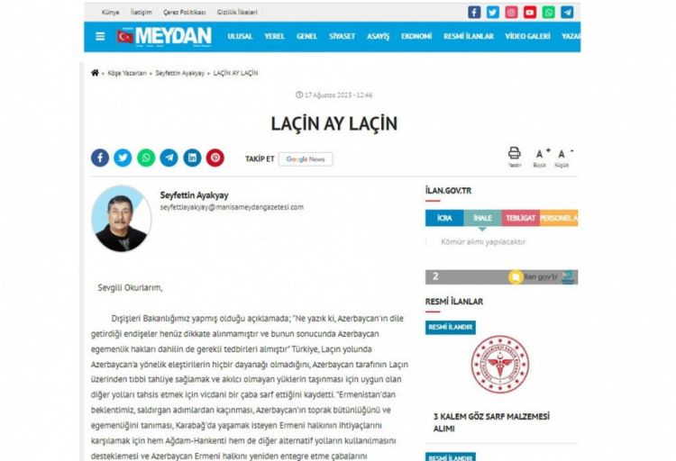 Türkiyə mediasında Laçın həqiqətlərindən bəhs edilib