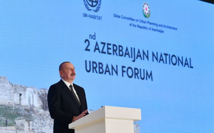 İlham Əliyev Milli Şəhərsalma Forumunda Vətən müharibəsinin başlanması səbəblərindən danışıb