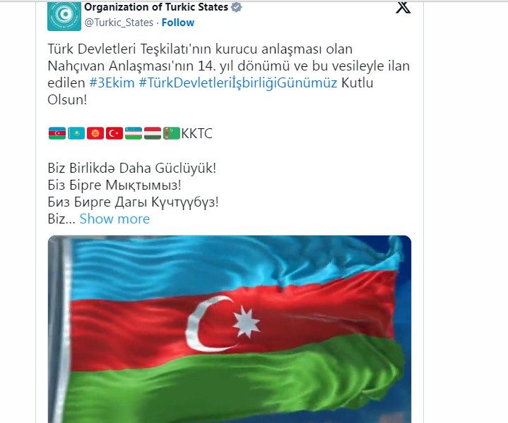 TDT Naxçıvan Bəyannaməsi ilə bağlı paylaşım edib